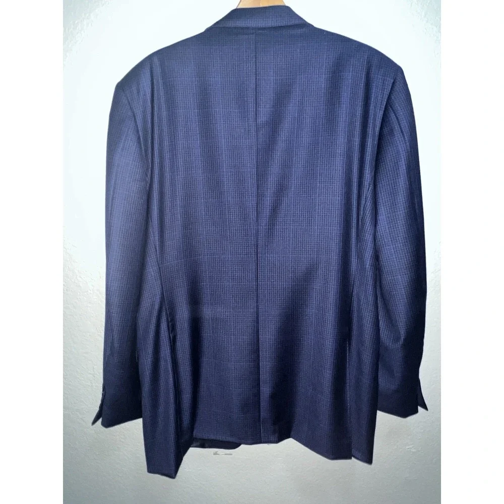 CANALI Suit Jacket Men's 44L Dual Vent 100% Wool Blue Windowpane 54L EU Coat